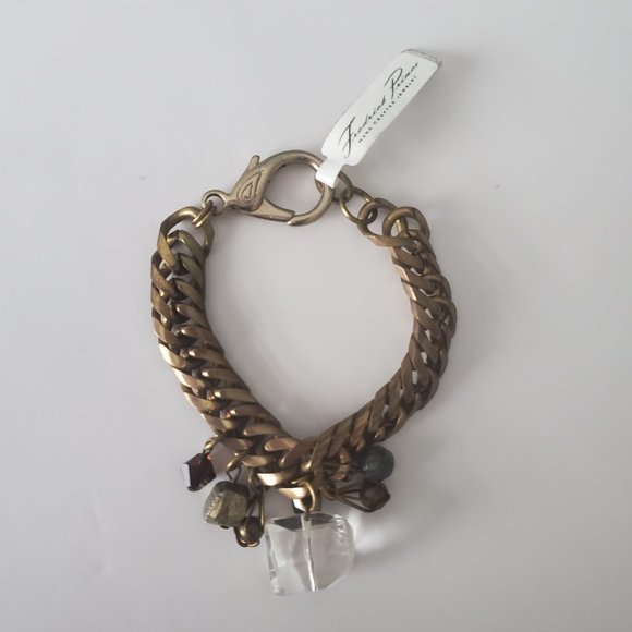 NWT * FREDRICK PRINCE Brass Cuban Chain Charm Bracelet Chunky Glass Stone Beads - Picture 2 of 4
